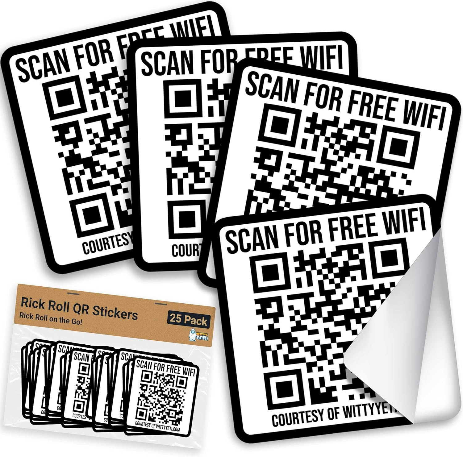 Ad-Free, Realistic 2X2In Fake Wifi Rick Roll QR Code Stickers 25 Pack. Best Bulk