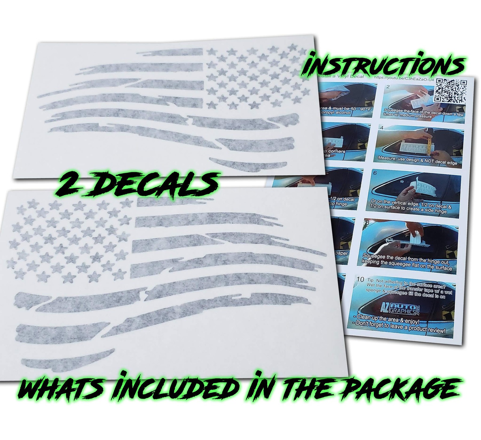 Pair of Waving USA American Flag Decal Sticker Die-Cut Subdued Car Truck (4″ …