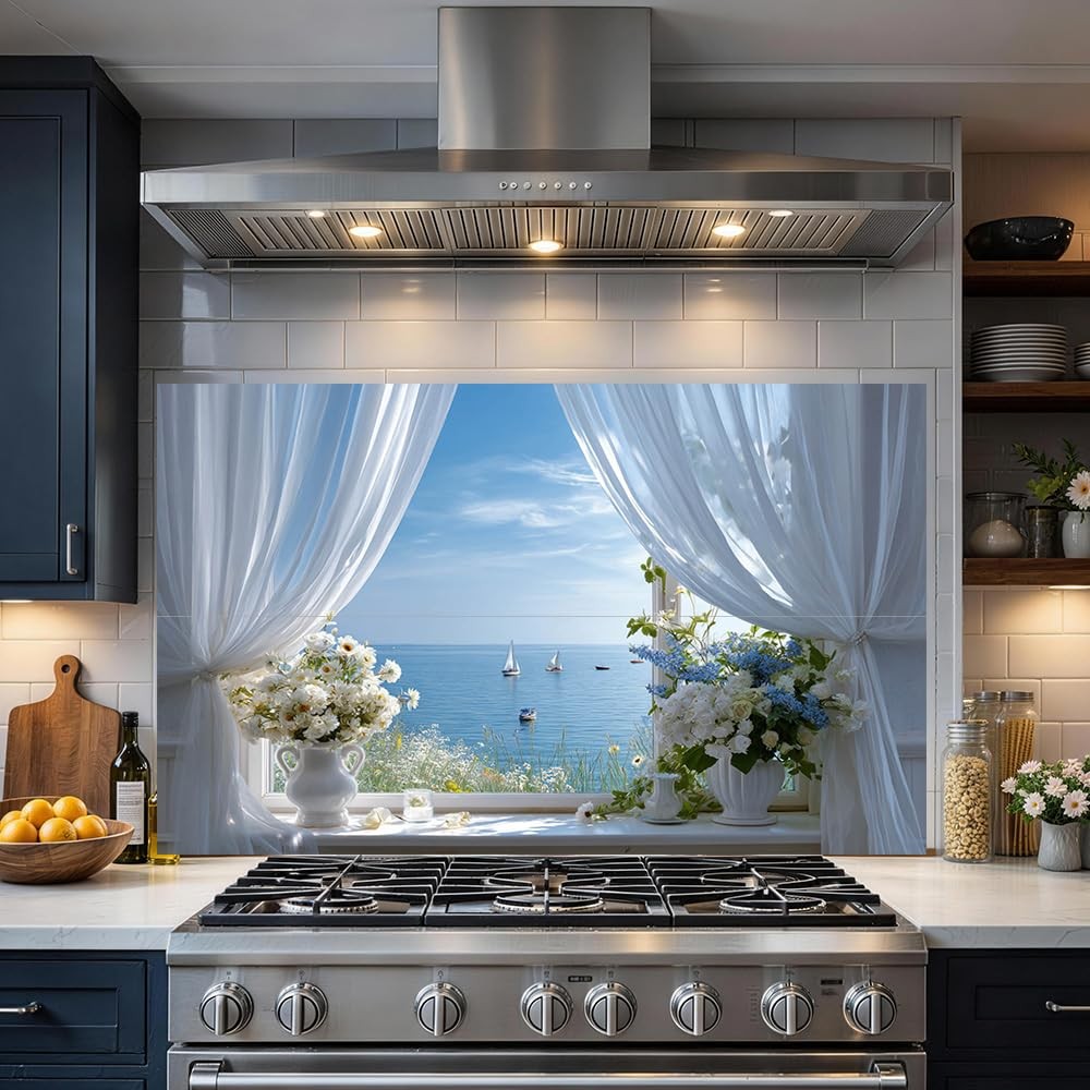 Ocean Window Wall Mural Peel Stick Kitchen Backsplash Decor Coastal Farm Hous…