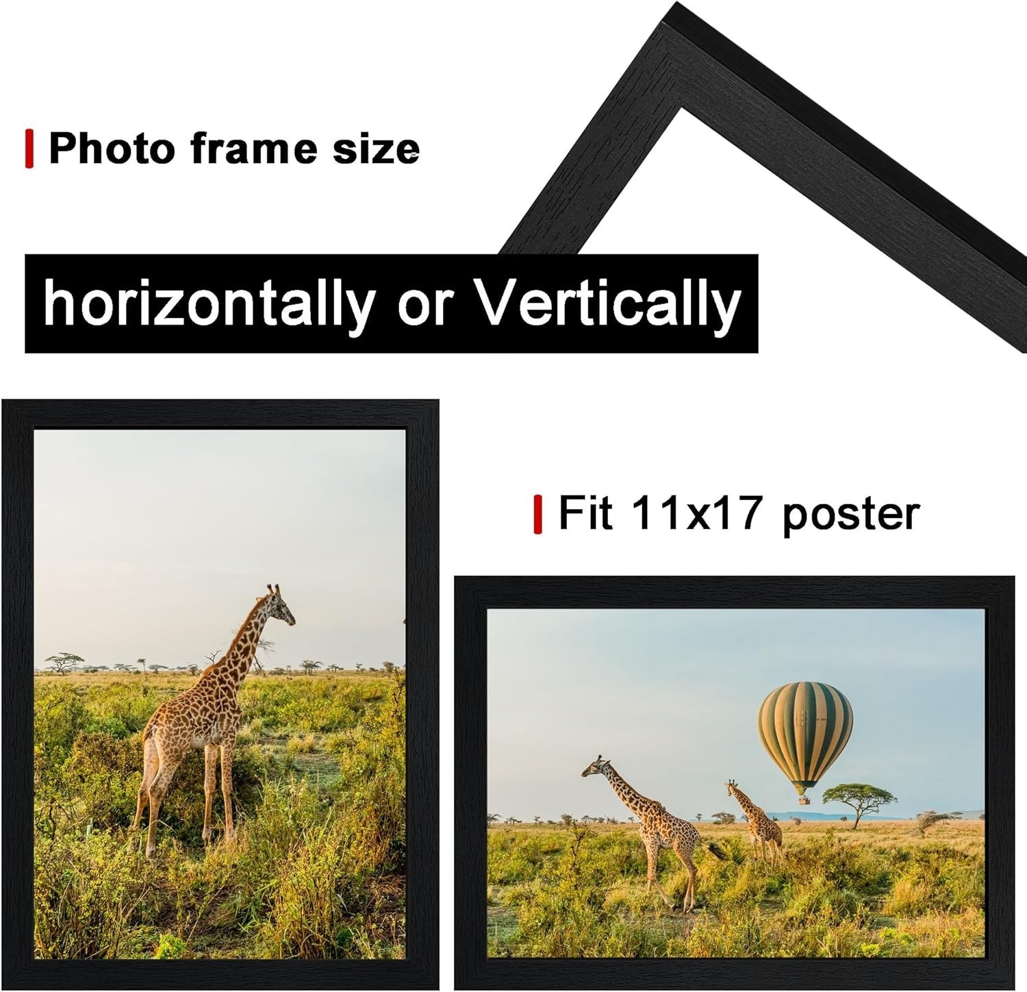 TKYGU FRAME 11×17 Picture Frame Set of 5 Black Wood Photo Poster Frames Wall Dec