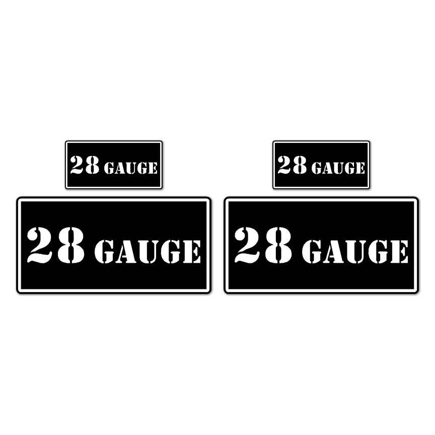 28 Gauge B&W Ammo Box Set, Vinyl Decal Sticker, 2@ 1″x2″ & 2@ 2″x4″, #8430