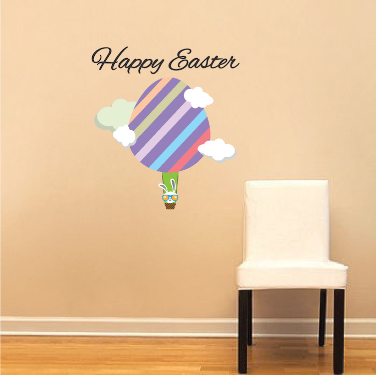 Happy Easter Mural Clings Vinyl Decal Wall Art Bunny Rabbit Art Holiday, h98