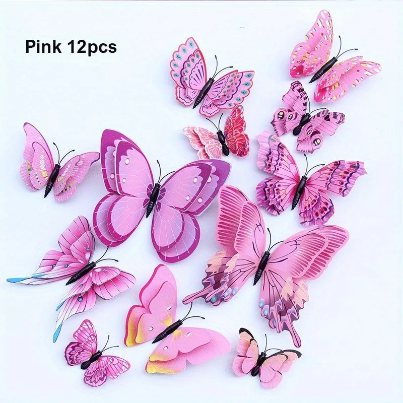 12pc 3D Butterfly Wall Decor Stickers DIY Magnetic Decals Room Party Decorations