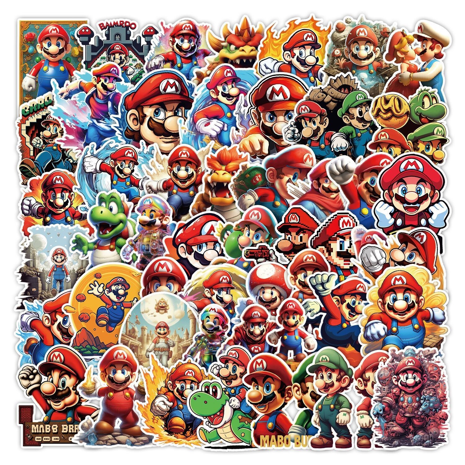 50 Pcs Stickers Nintendo Super Mario Skateboard Luggage Phone Laptop Car Vinyl