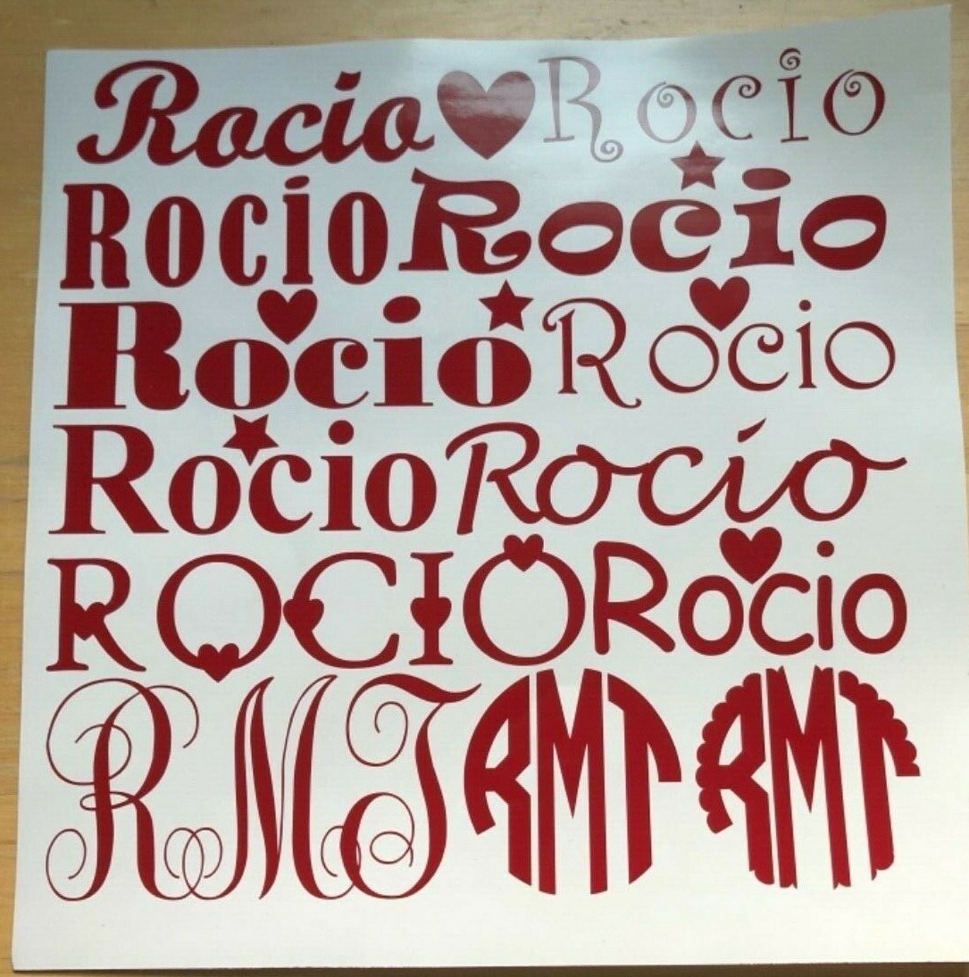 12″ Sheet of Vinyl Monograms & Names for School Supplies, Custom, Personalized