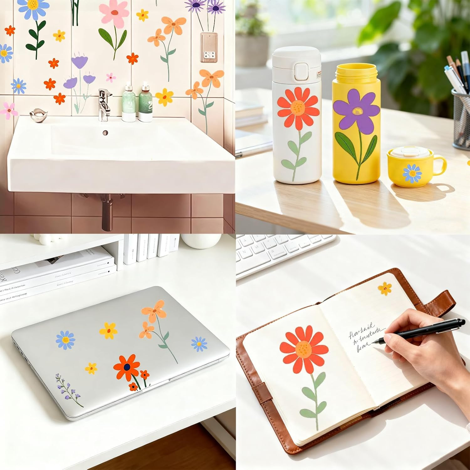102Pcs Flower Wall Decals Peel and Stick, DIY Spring Themed Floral Wall Stickers