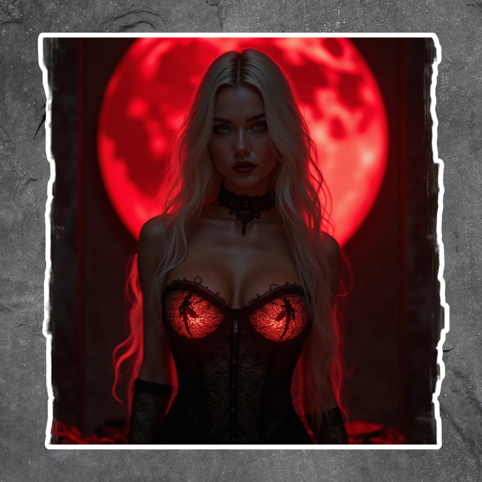 Pinup Girl Sticker Vinyl Decal Dark Gothic Blonde Woman Black Corset Red Moon
