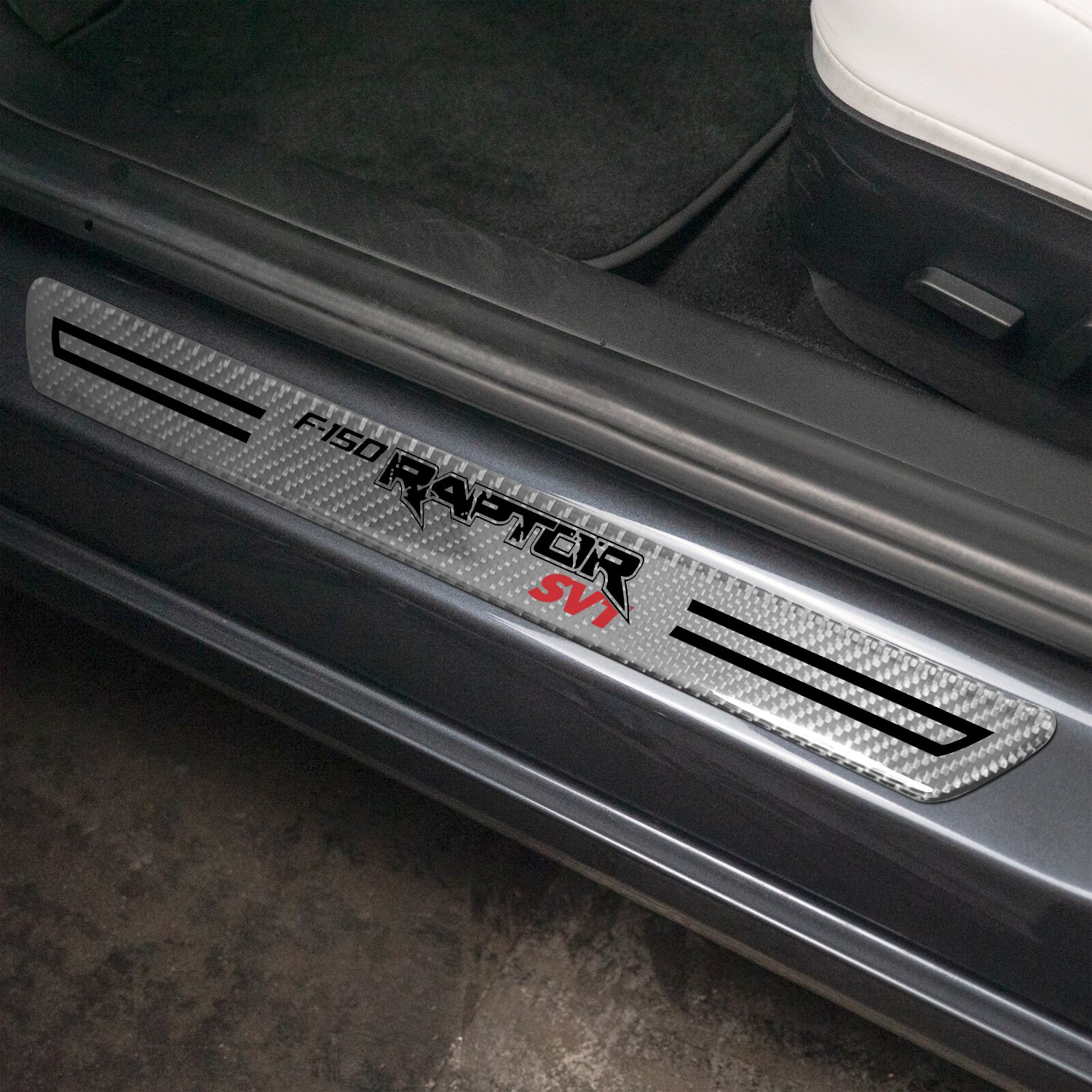 Ford F-150 Raptor SVT Silver Carbon Fiber Universal Door Sill Kick Plates