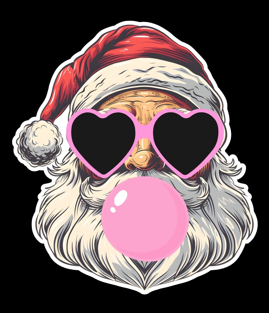 4″ Sticker Santa Chewing Bubble Gum – Christmas Decal Gift For Your Work Bestie