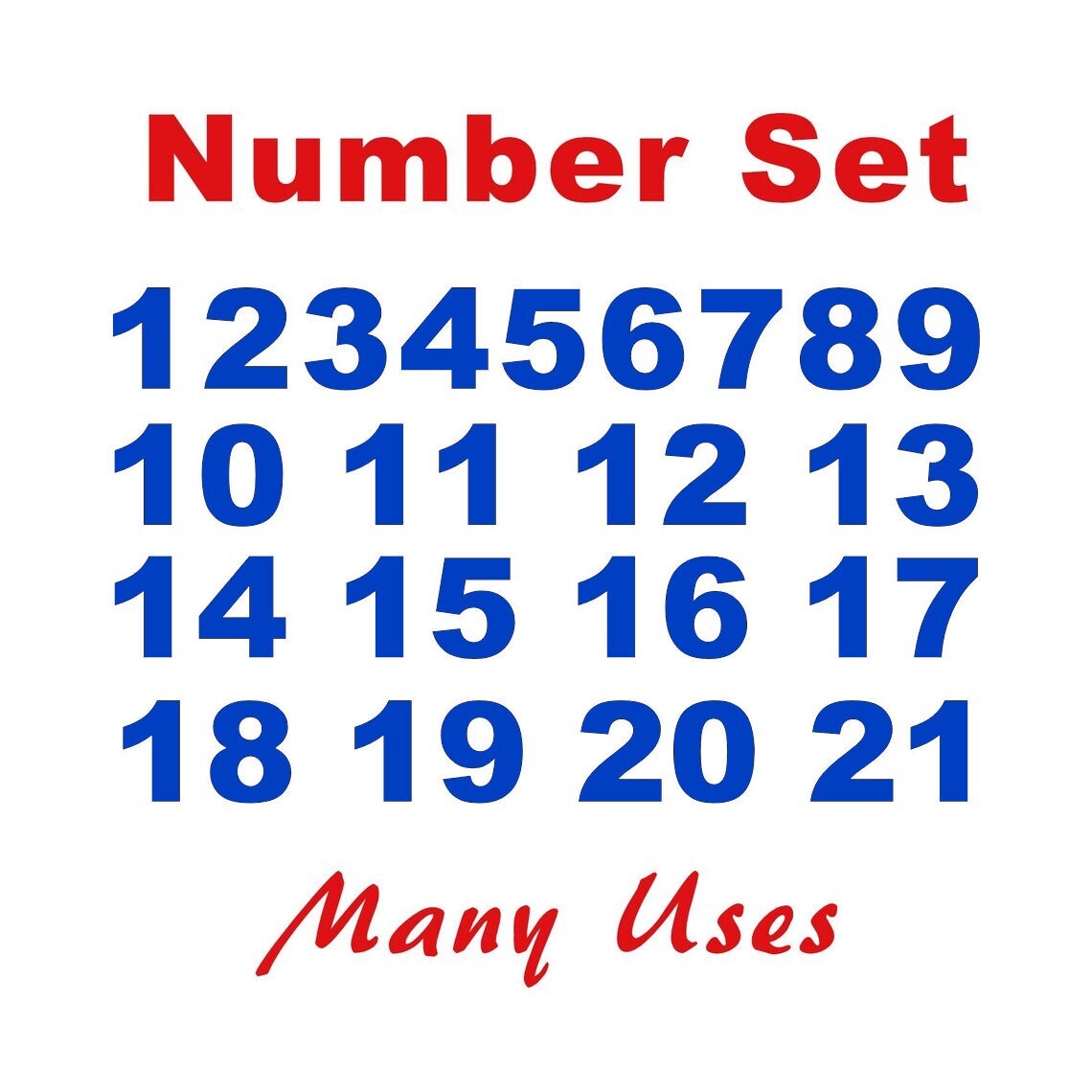 Numbers Set 1 – 21 Vinyl Decal Stickers Color BLUE – Vehicle Id Sports Boards