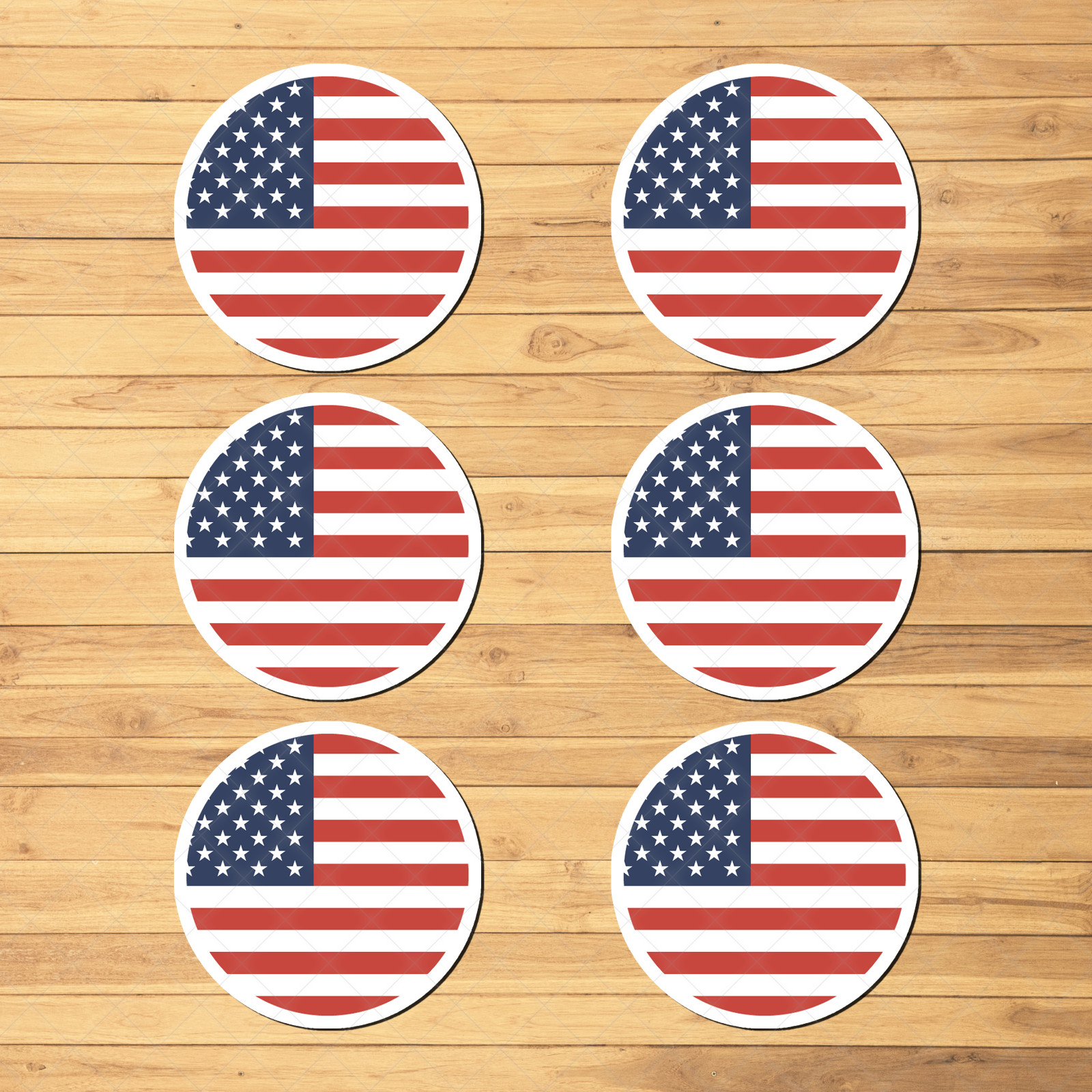 6-Pack American Flag Stickers – USA Round Vinyl Decals for Cars, Laptops