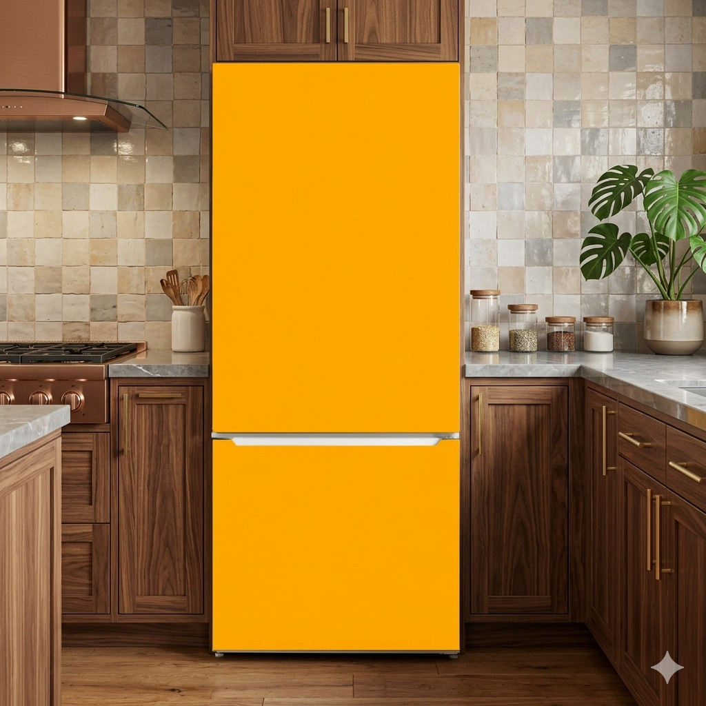 Yellow Solid Color Refrigerator Wrap Waterproof Vinyl Cover