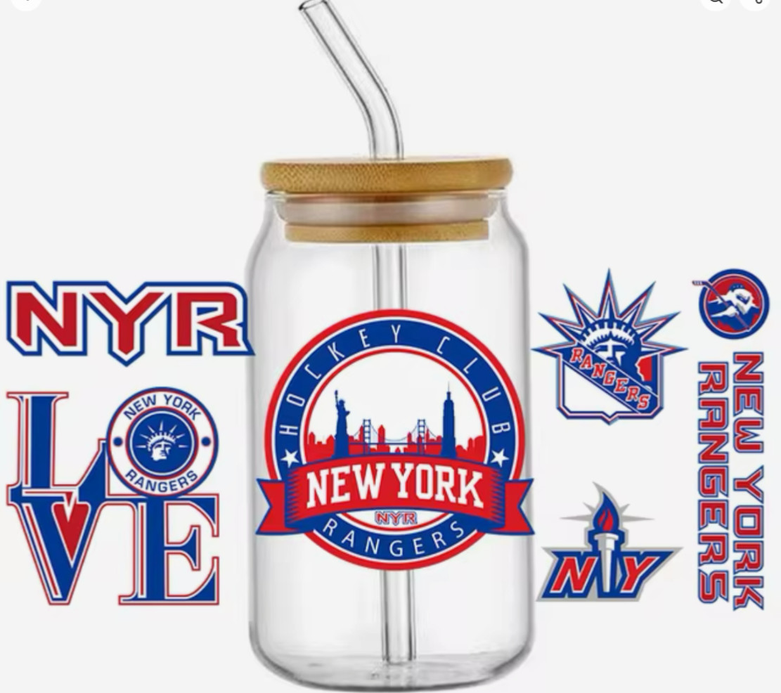 NEW New York Rangers Hockey Transfer Sticker Cup Wrap For DIY Glasses Bottles