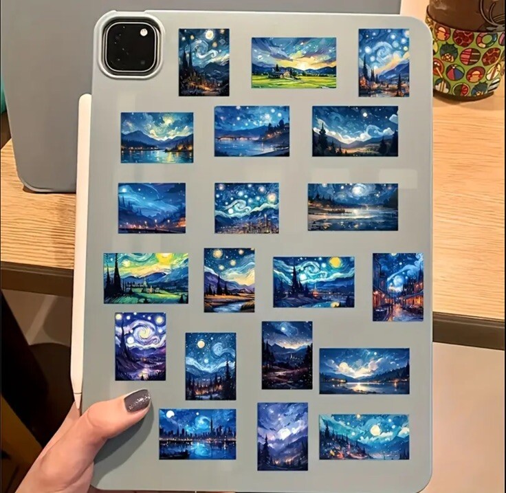 Van Gogh Starry Night Oil Painting Stickers 50pcs Crafts, Laptop, Scrapbooking