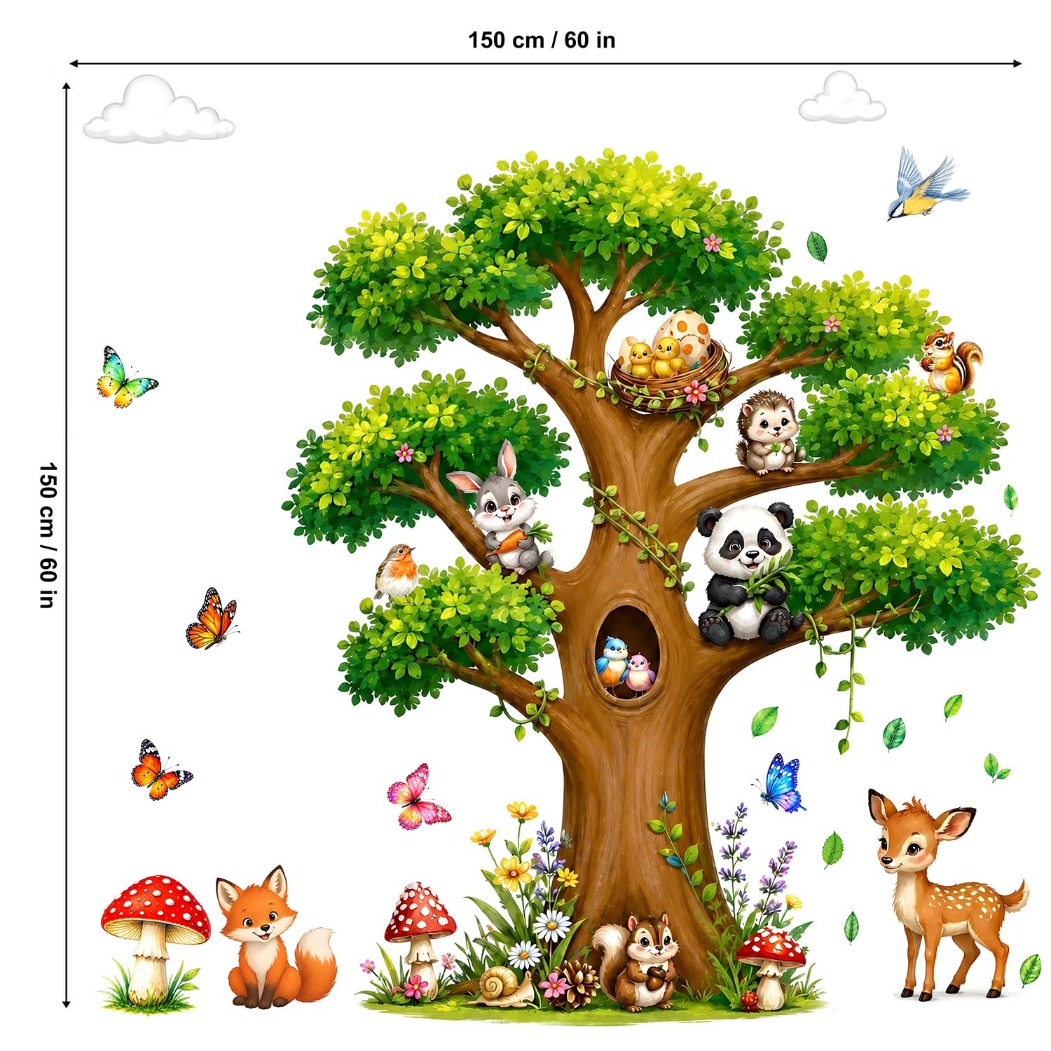 Woodland Animals Tree Wall Decals for Kids Large Tree Wall Decal with Fox Dee…