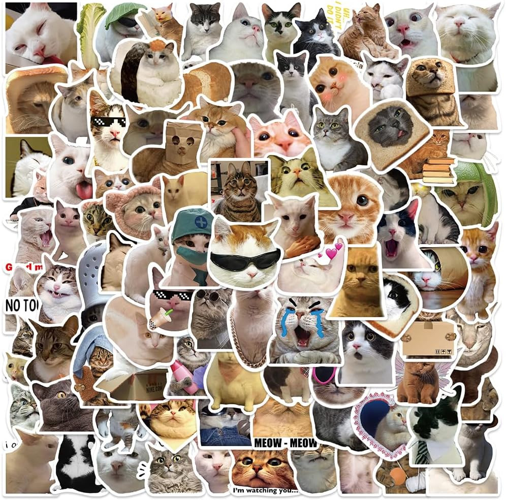 50PCS Funny Cat Meme Stickers – Cute Cat Expression Waterproof Vinyl Pack