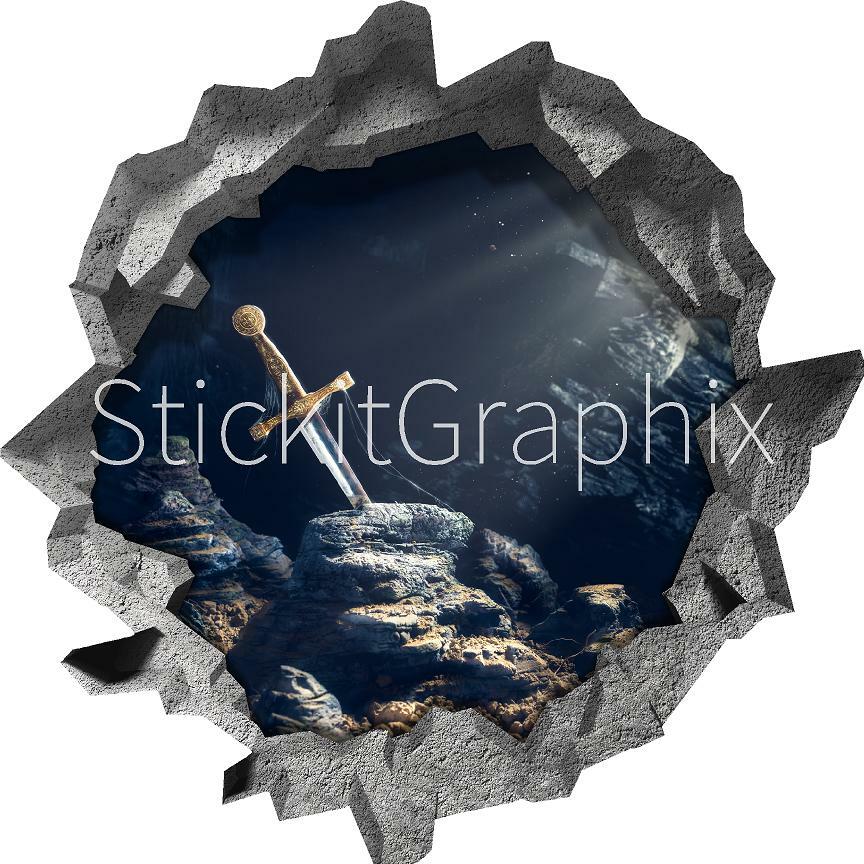 Hole in the Wall SWORD IN THE STONE 3D Wall Decal Fantasy Vinyl Wall Sticker