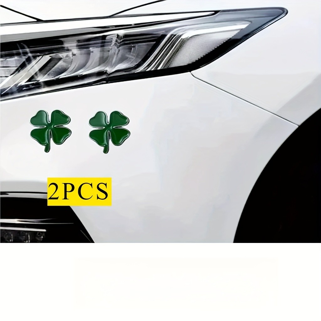 Durable Symbolic Positive-Vibe 2x 3D Zinc Alloy Four-Leaf Clover Car Tail Emblem