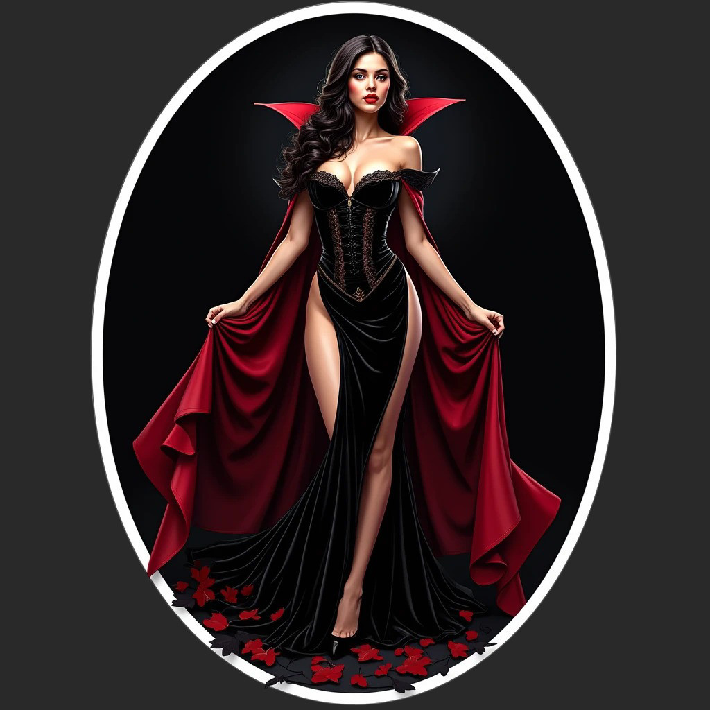 Pinup girl sticker vinyl decal vampire corset red cape dramatic pose