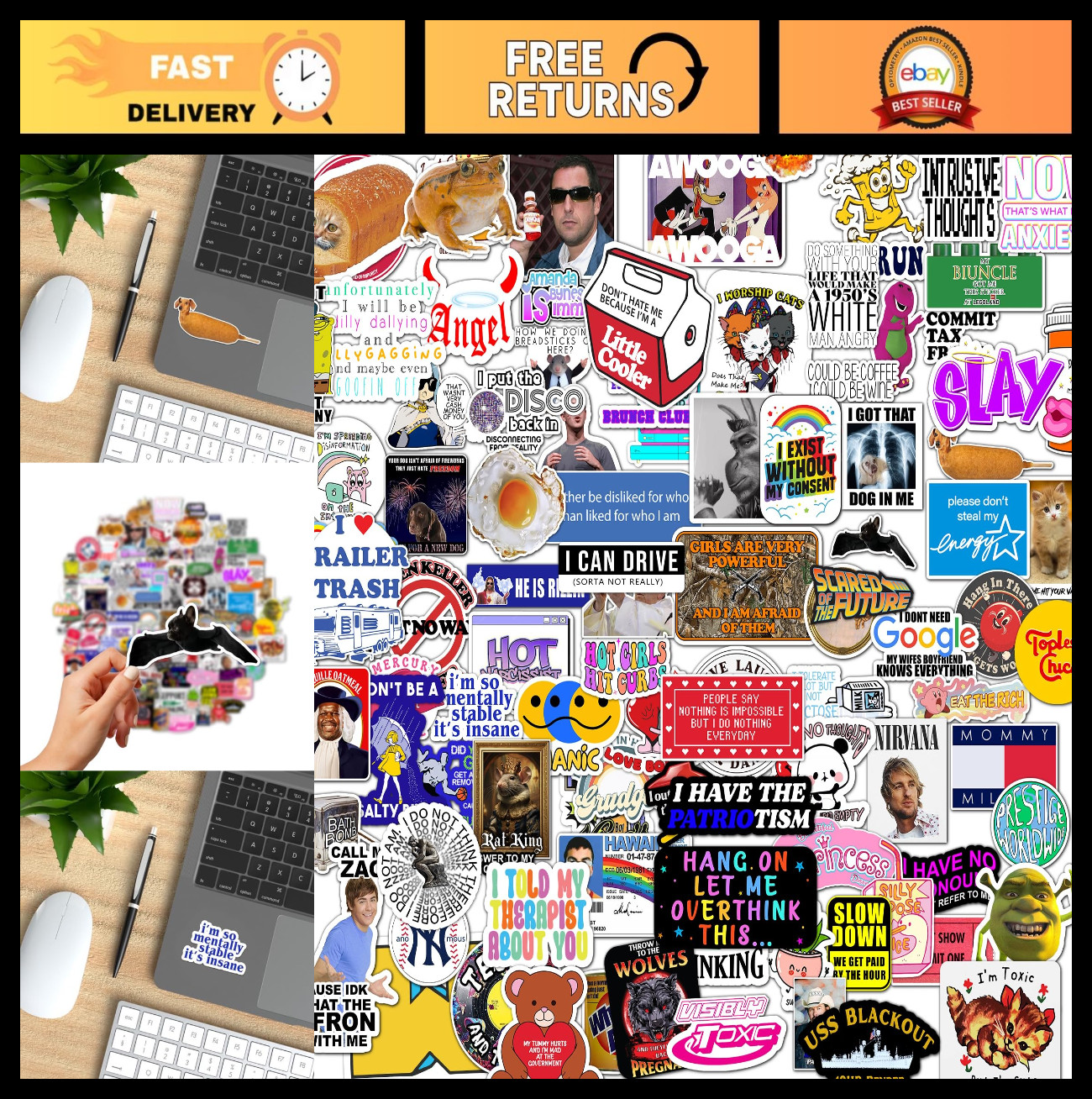 100pcs Funny Viral Stickers for Teens & Adults – Laptop, Water Bottle, Gift Idea