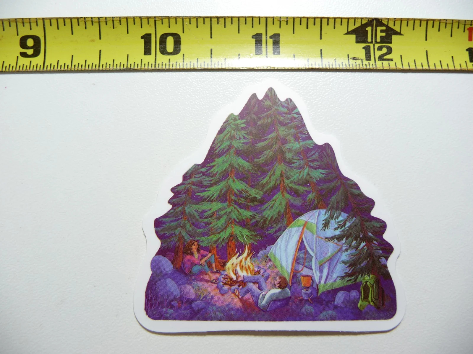 COUPLE TENT FIRE TREES CAMPING SMALL STICKER DECAL S NATURE VACATION TRAVEL