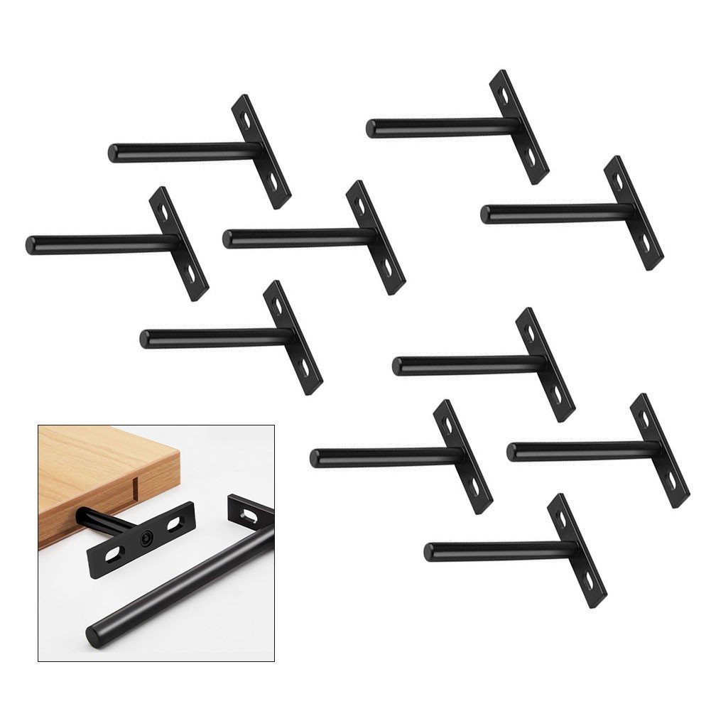 5 Inch Floating Shelf Bracket Set of 10 Metal Brackets for Wood Shelves Black