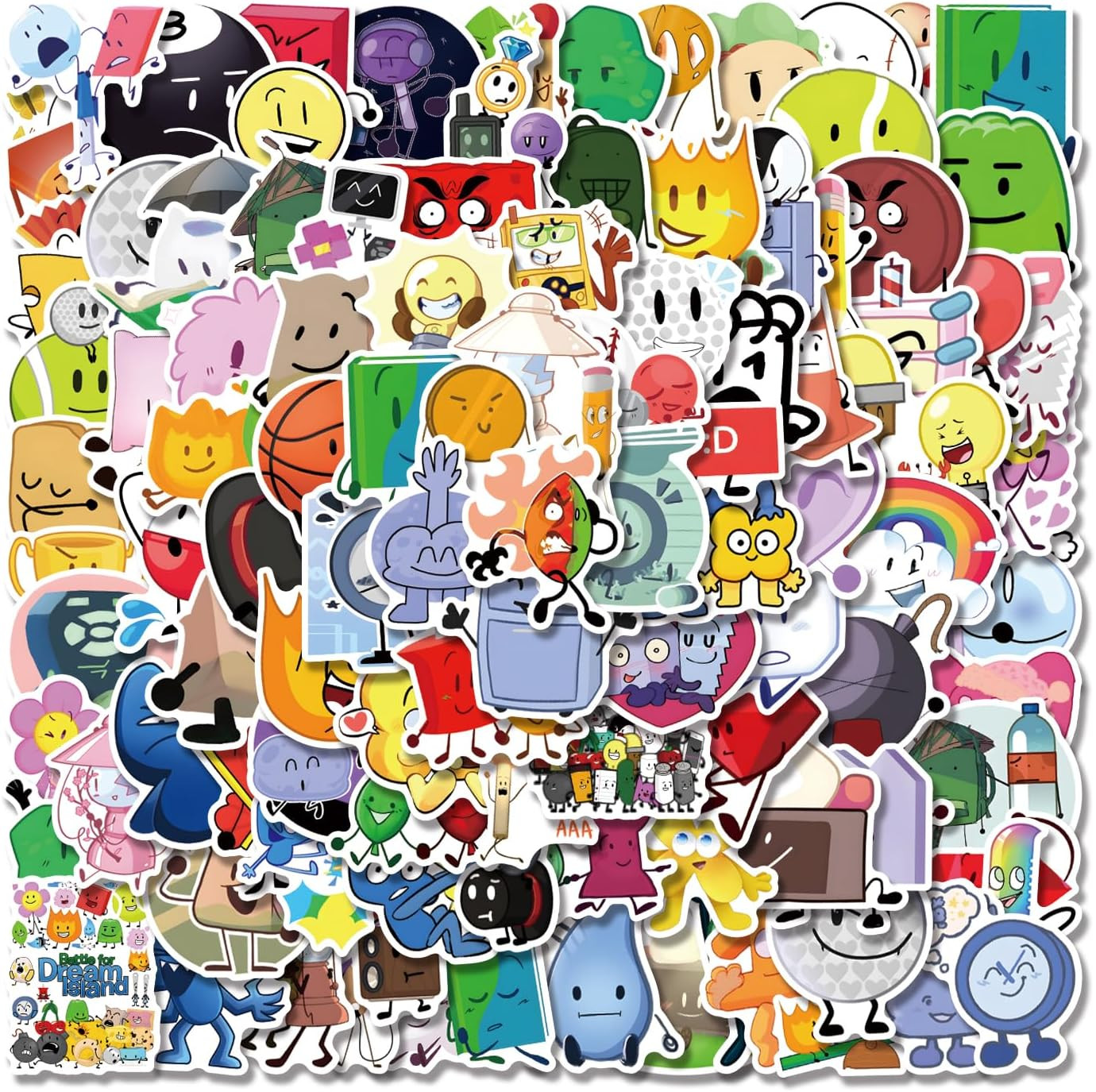 110Pcs BFDI Cute Stickers Vinyl Waterproof Decals for Adult for Water Bottle Lap