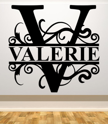 FANCY LETTER «V» PERSONALIZED w/ NAME CAR WALL VINYL DIE CUT DECAL 9″ – 22″ TALL