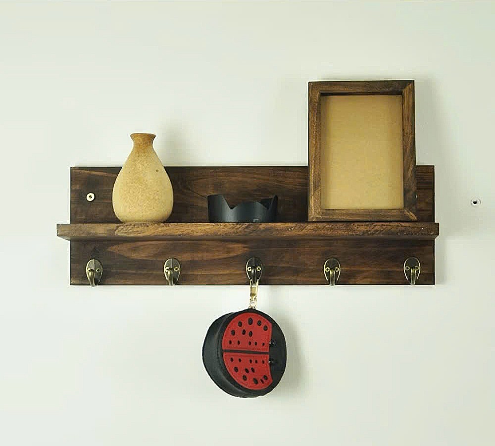 Farmhouse Wood Wall Shelf Coat Rack | Entryway Key Organizer Rustic Decor