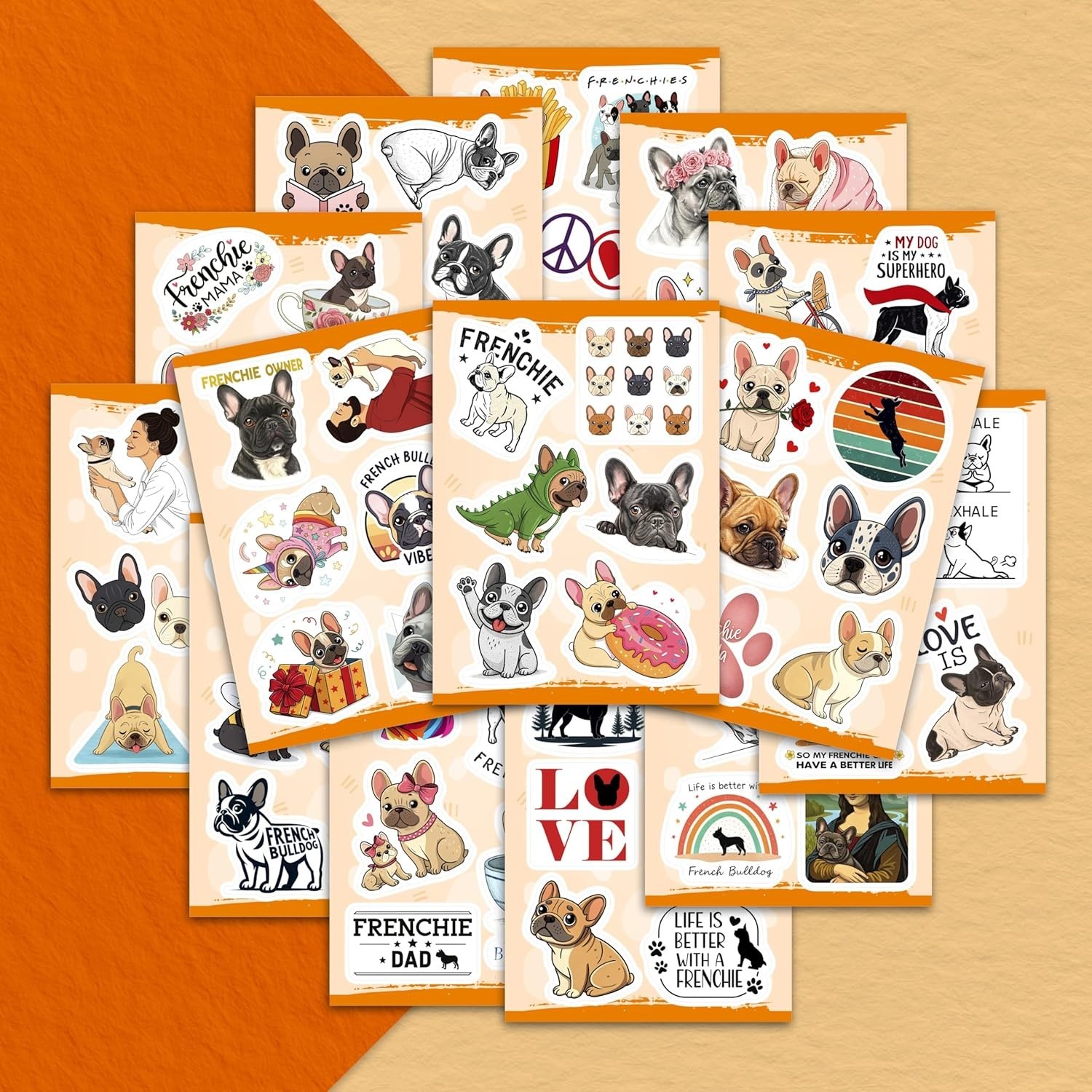 Durable French Bulldog Vinyl Sticker Pack – 100 Waterproof Stickers for All Ages