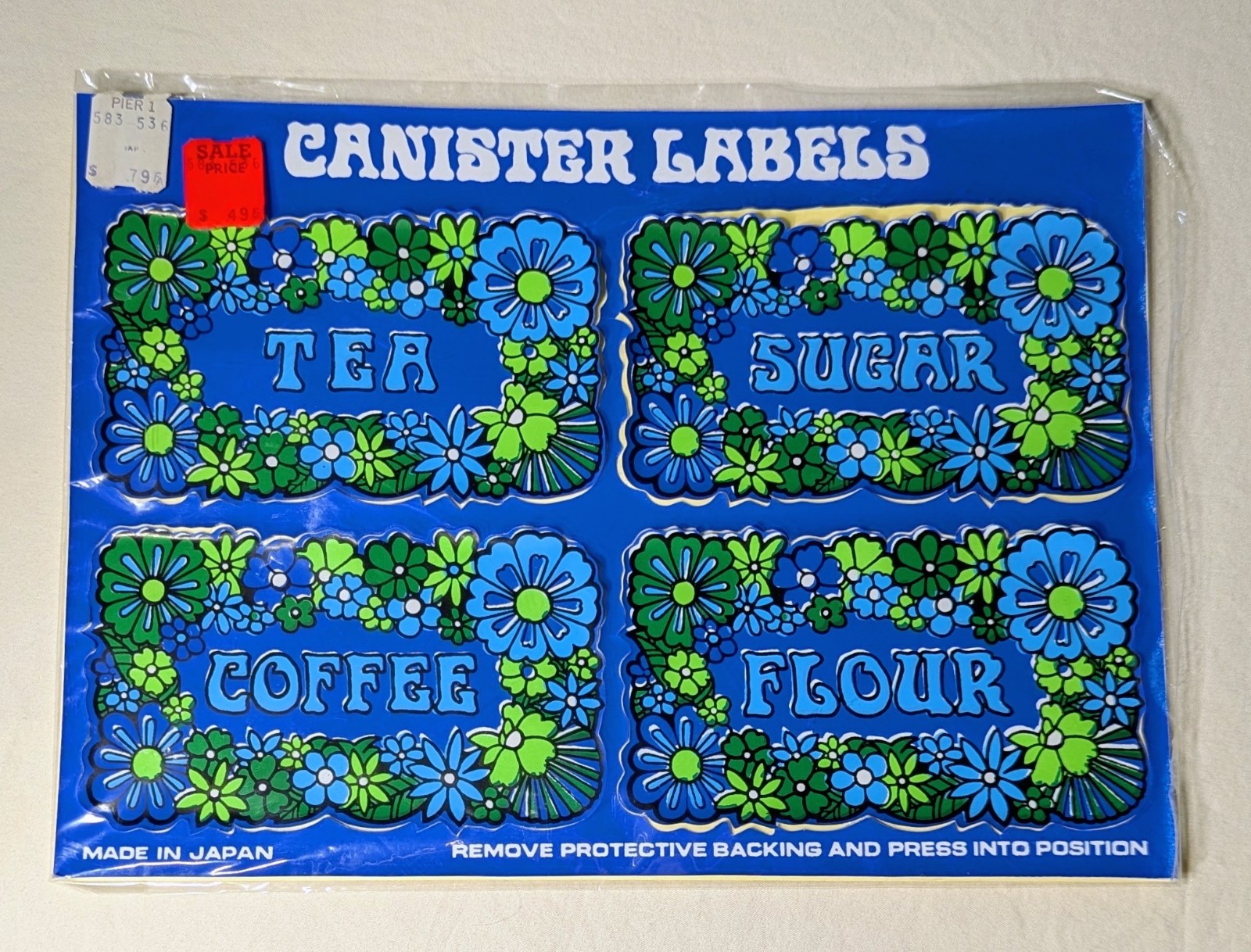 Sealed Groovy Psychedelic 70s Flower Power VINTAGE KITCHEN PANTRY CANISTER LABEL