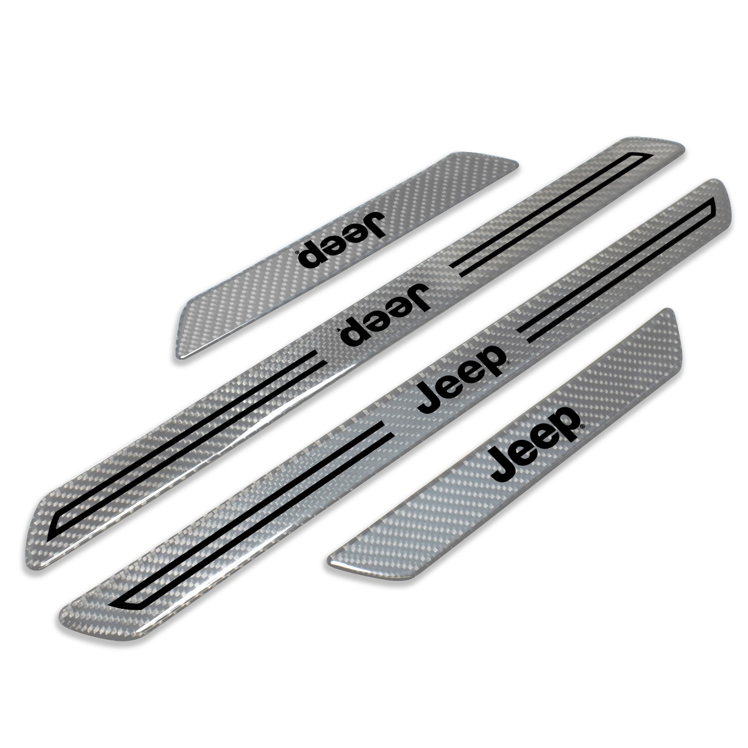 Jeep Silver Carbon Fiber Universal Door Sill Protector Kick Plates