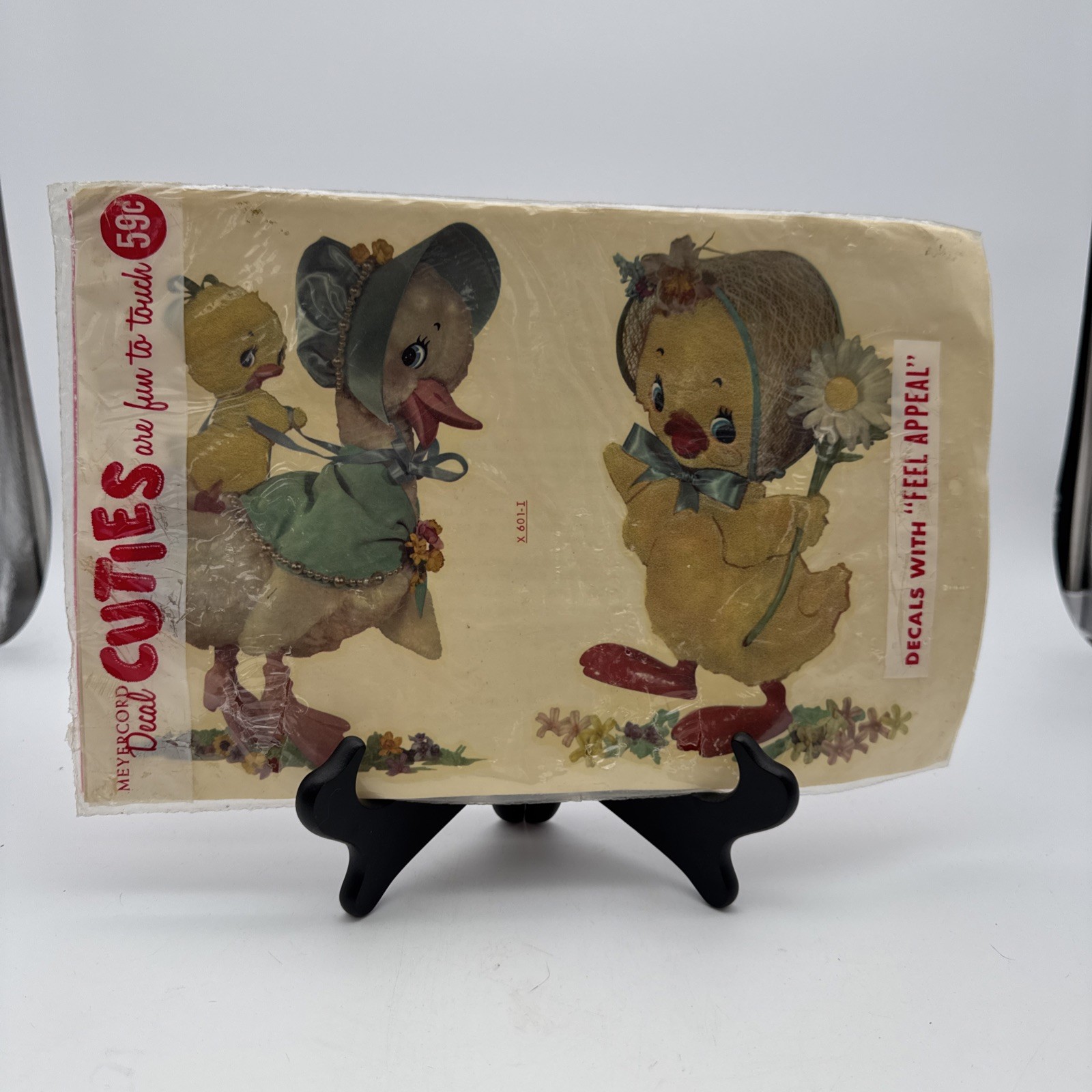 Vtg 1960’s Anthropomorphic Duck & Chick CUTIES Decals Meyercord Fuzzy Wall Decor