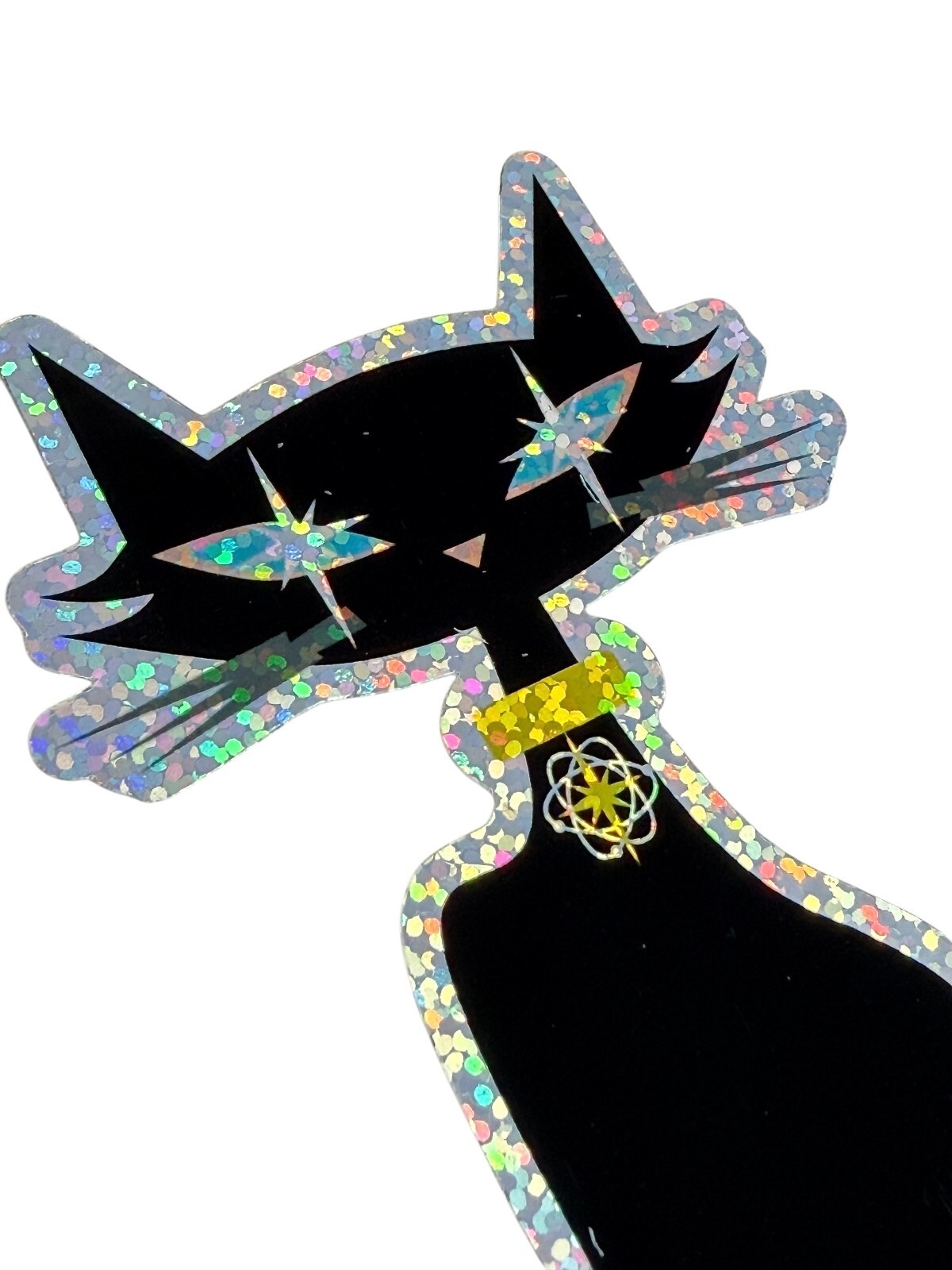 Retro Atomic Cat Lounge XL Special Edition Sparkle StickerAtomic Cat in Black 6″