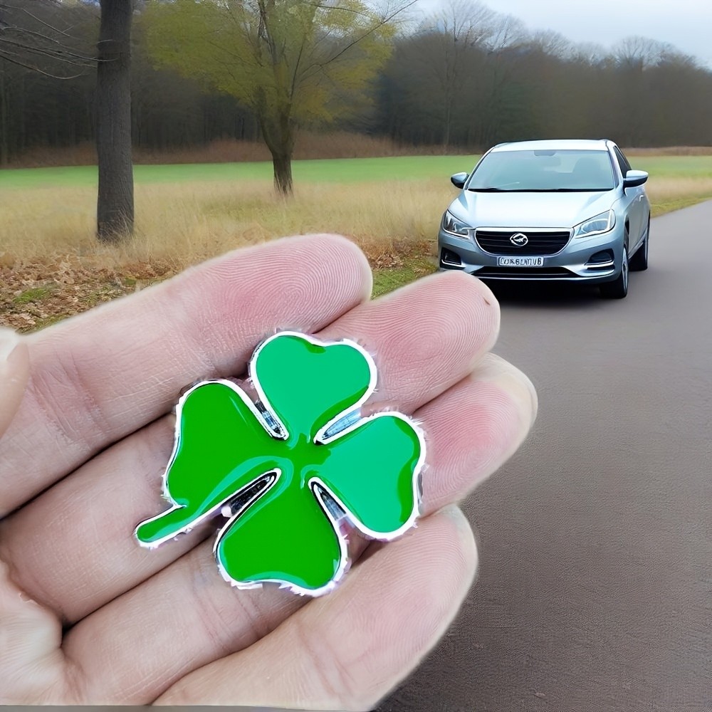 Durable Symbolic Positive-Vibe 2x 3D Zinc Alloy Four-Leaf Clover Car Tail Emblem