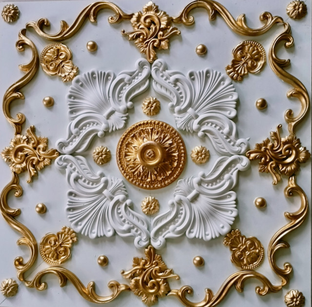 X18 Ceiling Mirror Rose Alabaster Plaster Stucco Handmade – 60 X 60 Cm
