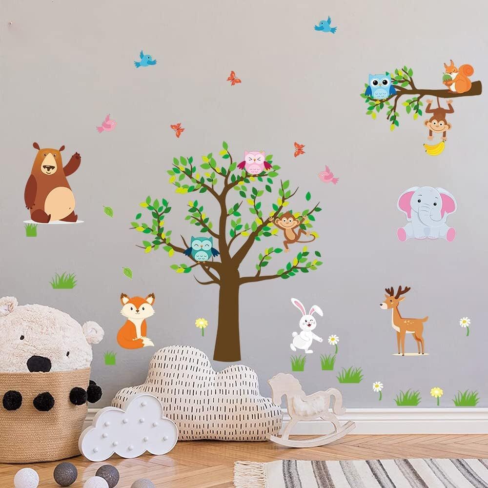 Supzone Jungle Animal Wall Stickers Forest Tree Animals-1