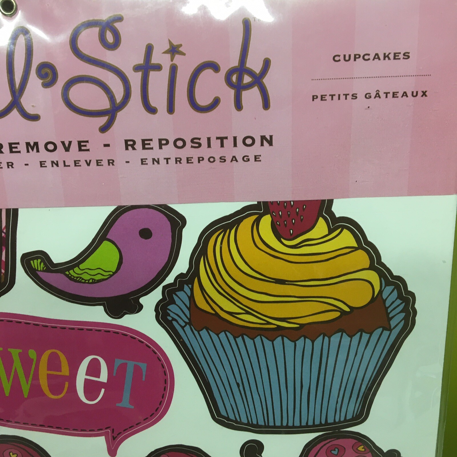 Art U Stick Wall Decor New in Package Cupcakes, Sweets, Ladybugs,Birds Kids Room