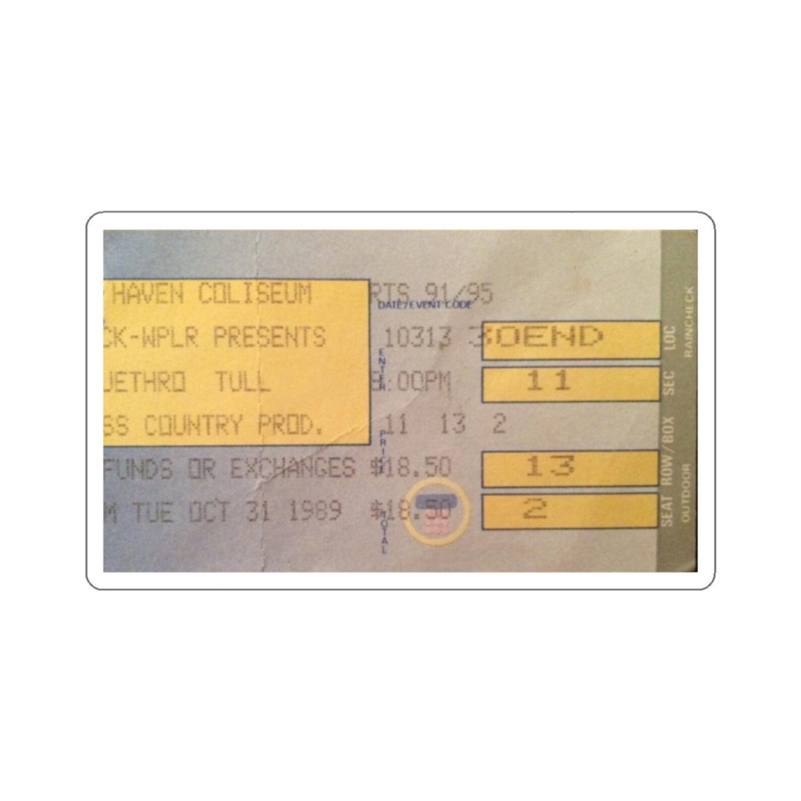 JETHRO TULL 10-31-89 WPLR New Haven Coliseum *NEW* Sticker 3″ x 1-3/4″ Halloween