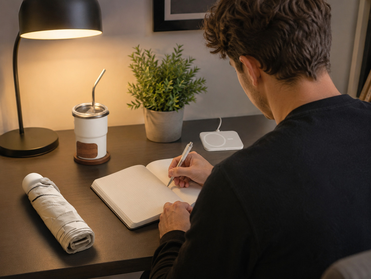 Minimalist White Gift Set – Notebook, Pen, Umbrella, Cup & Wireless Charger