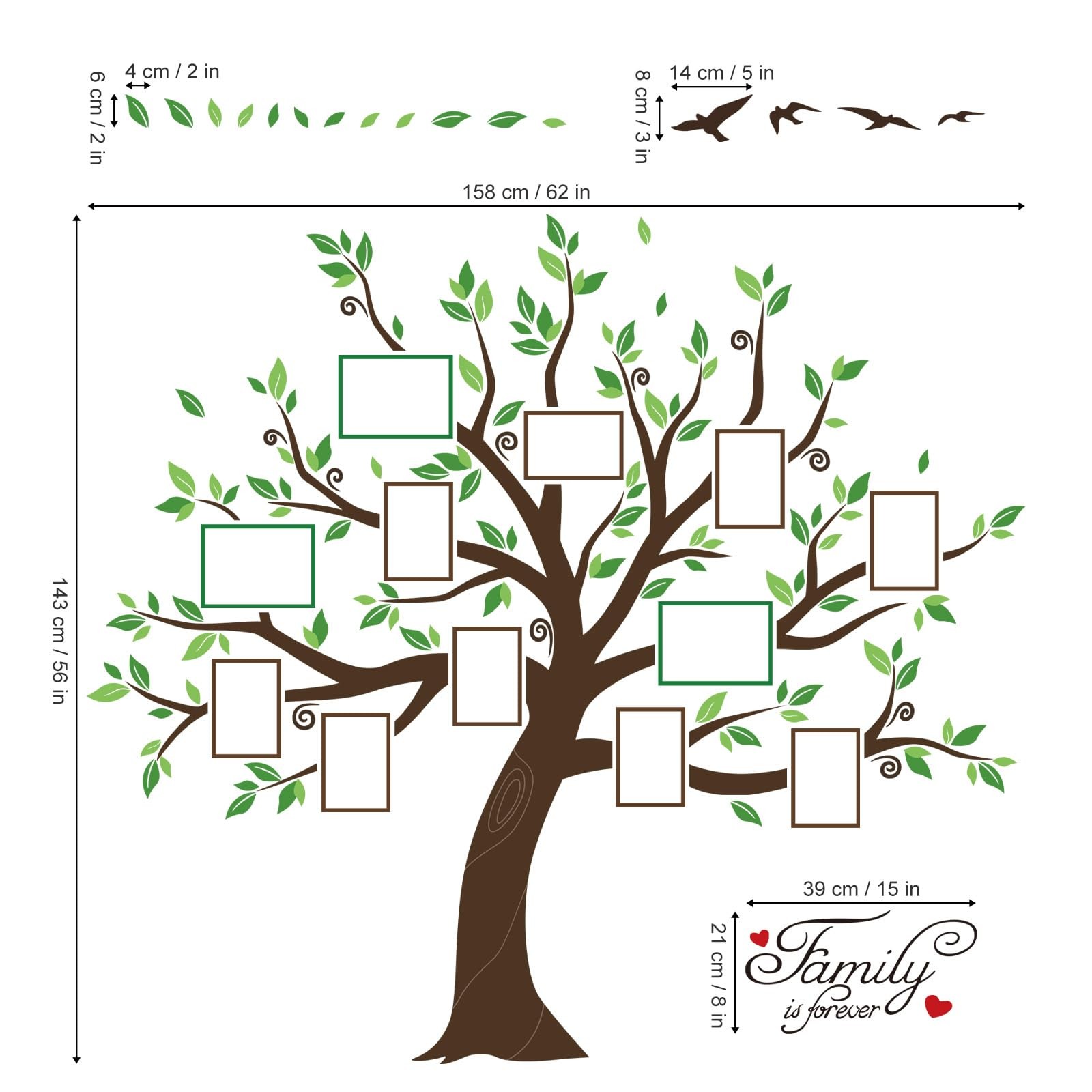 decalmile Large Family Tree Wall Decals DIY Photo Frame Tree Wall Stickers Be…