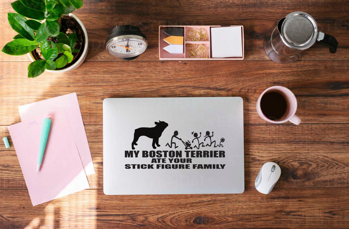 Boston Terrier Vinyl Decal: «My Dog Ate Your Stick Figure Family #9023S