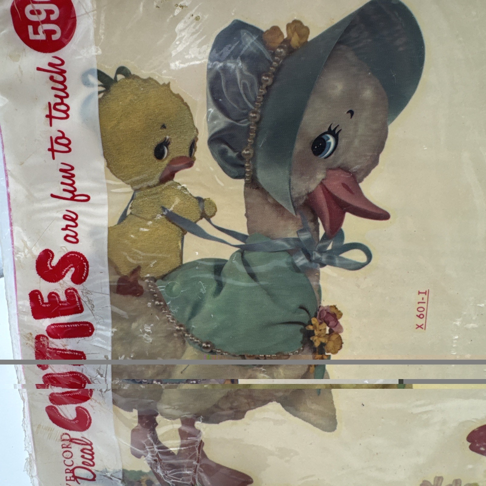 Vtg 1960’s Anthropomorphic Duck & Chick CUTIES Decals Meyercord Fuzzy Wall Decor