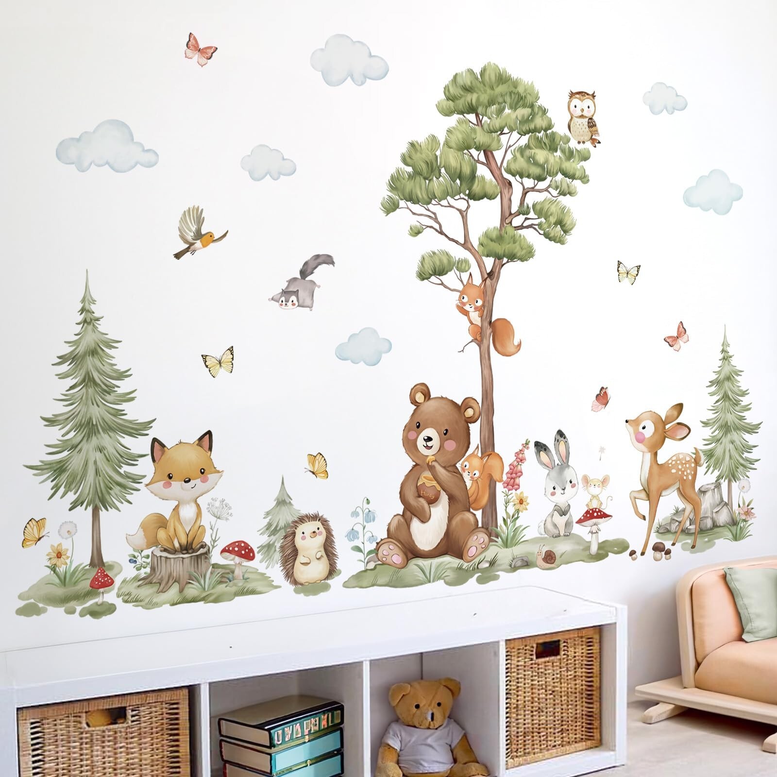 wondever Woodland Animals Wall Stickers Large Pine Tree Forest Bear Deer Fox …