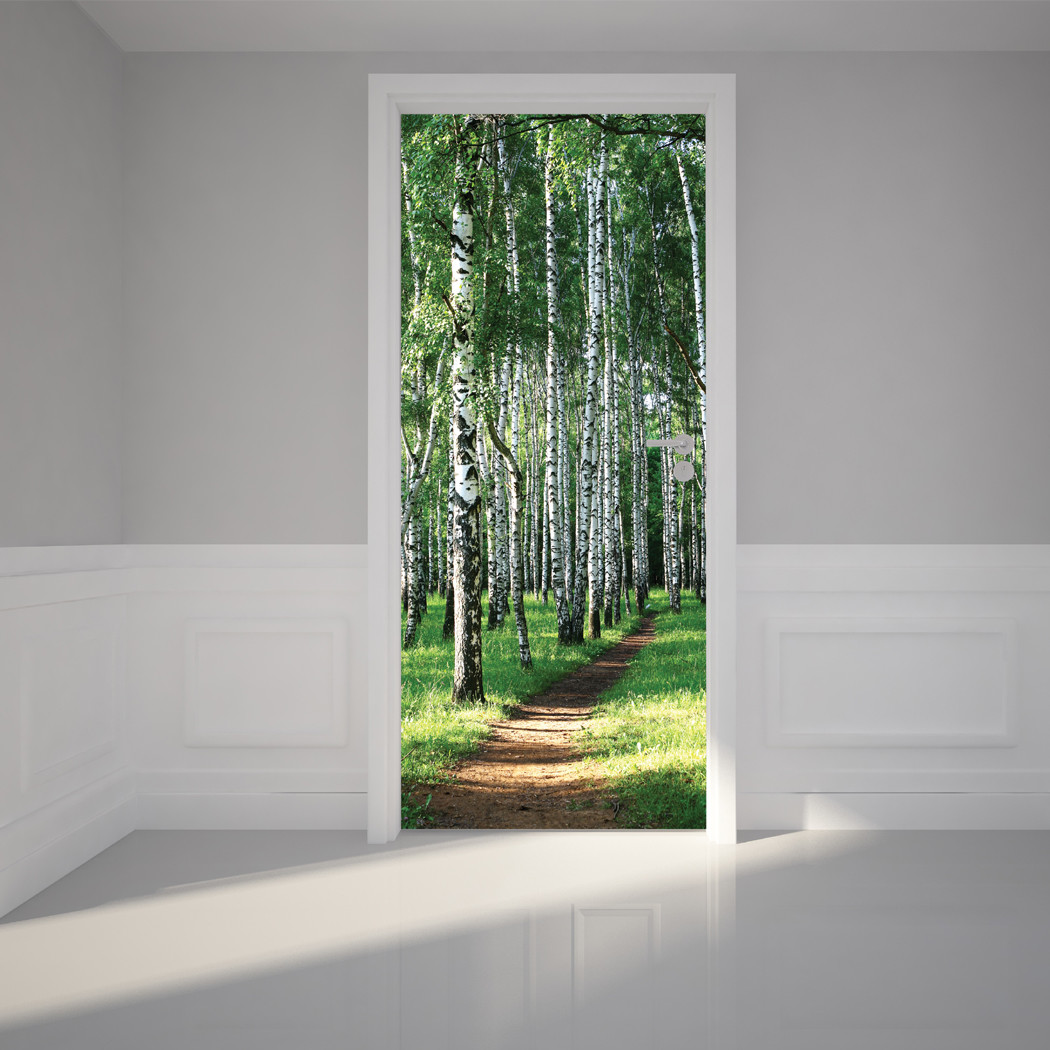 Door Mural Wall Sticker Birch Tree Forest – Self Adhesive Door Wrap Bubble Free