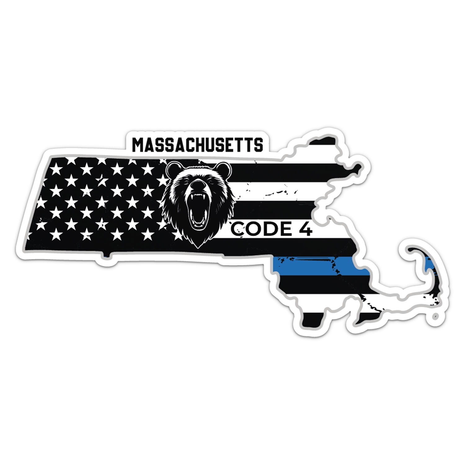 Massachusetts State Code 4 Thin Blue line Sticker Car Bumper Vinyl Decal