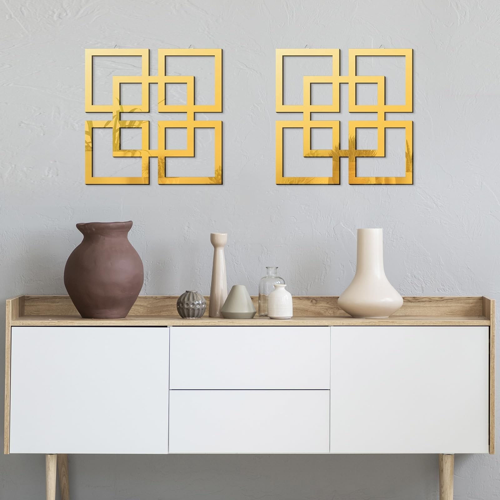 flangairy 2 Piece Gold Geometric Wall Mirrors, 11.8 Inch Wooden Frame Acrylic…