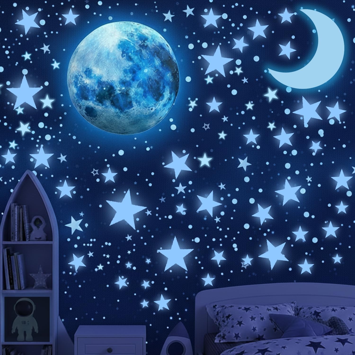 Glow in The Dark Stars Ceiling Pack 1050 pcs Kids Room Decor Blue Space