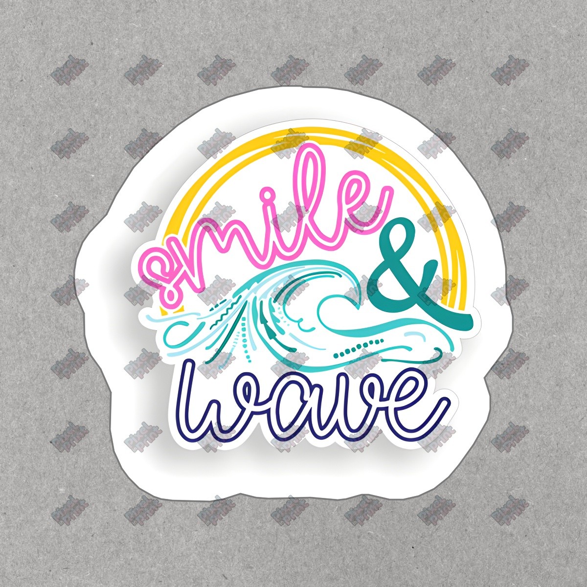 Colorful Smile & Wave Vinyl Sticker Ocean Themed Decal for Laptops, #231908