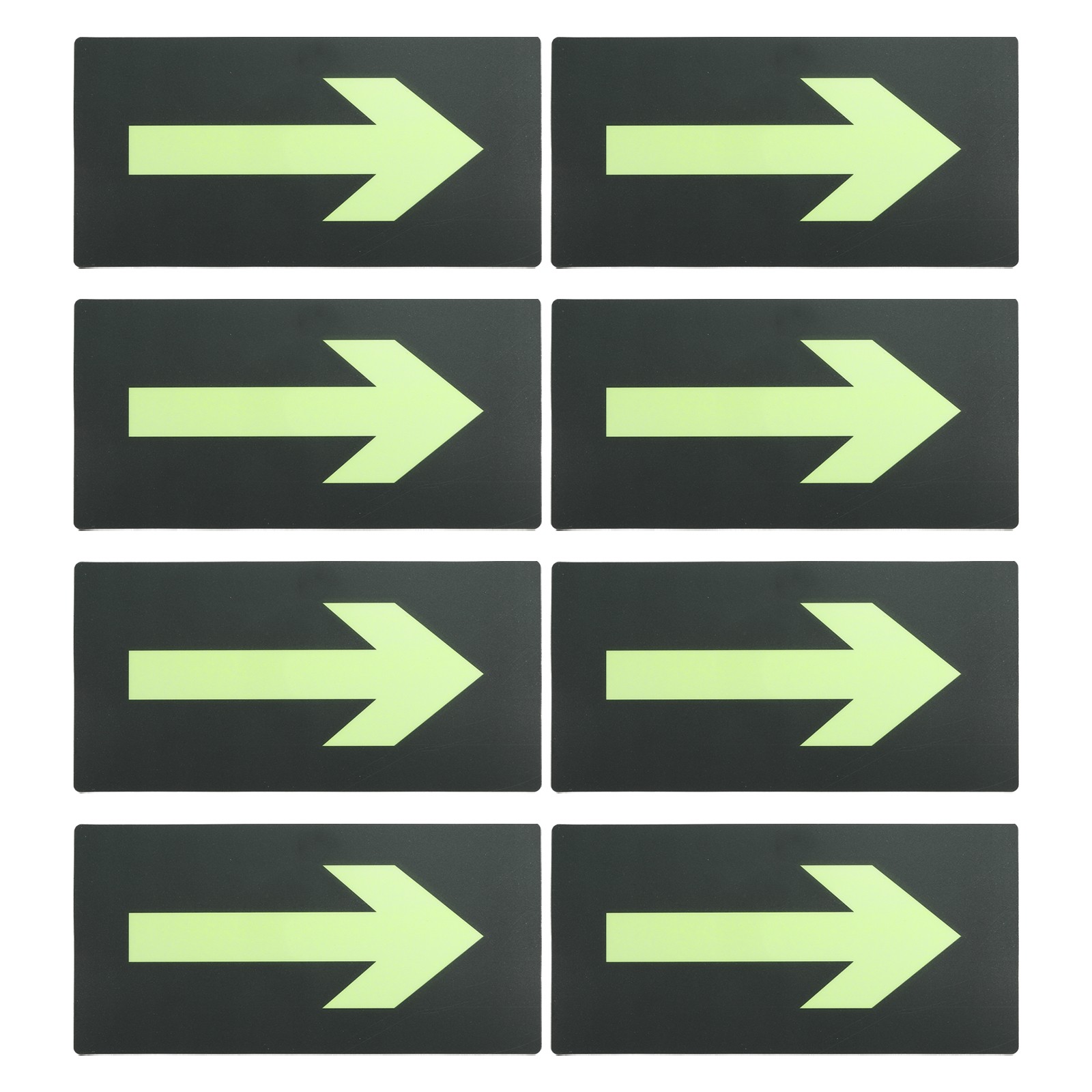 8Pcs 12 x 6 Inch Glowing Arrow Stickers, Straight Sign for Public Places, Green